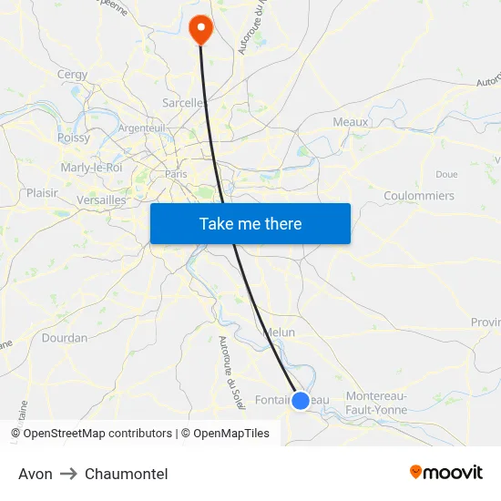 Avon to Chaumontel map