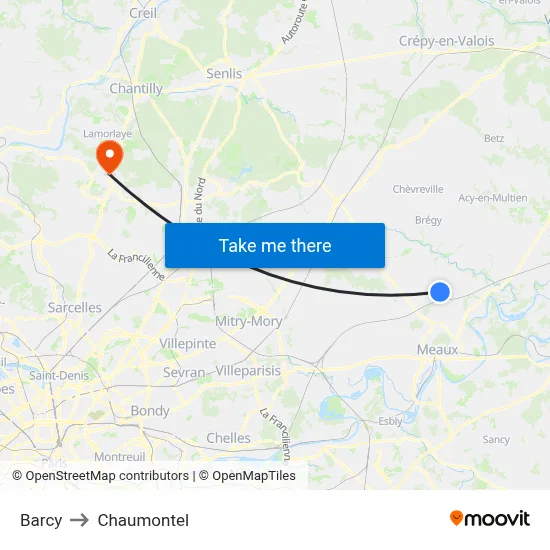 Barcy to Chaumontel map