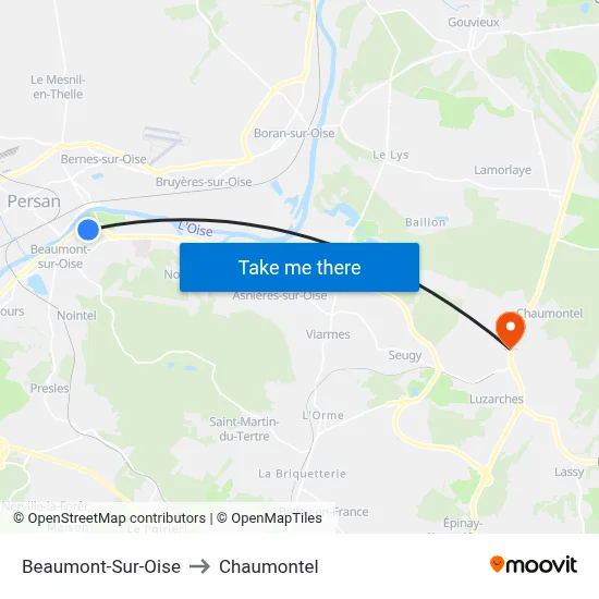 Beaumont-Sur-Oise to Chaumontel map