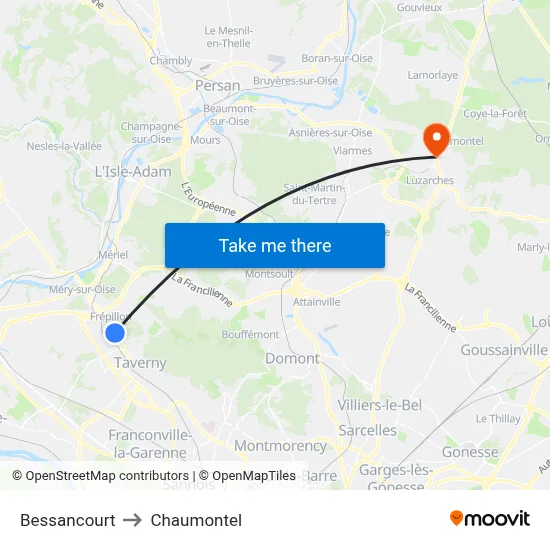 Bessancourt to Chaumontel map
