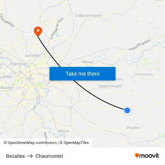 Bezalles to Chaumontel map