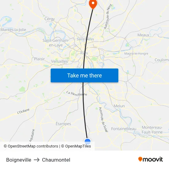Boigneville to Chaumontel map