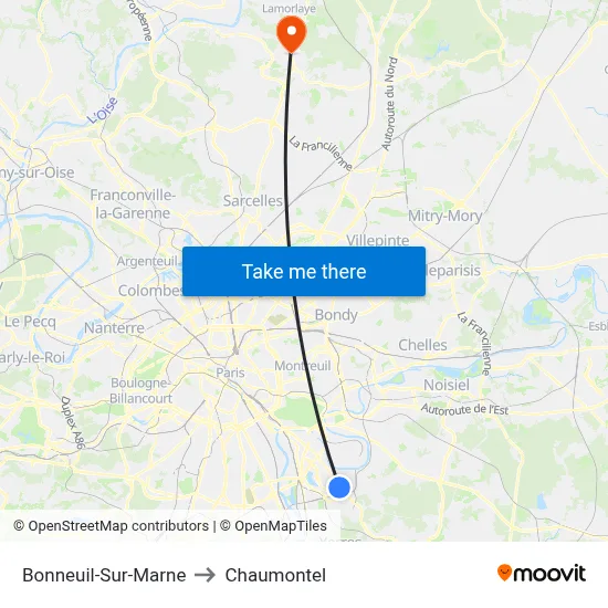 Bonneuil-Sur-Marne to Chaumontel map