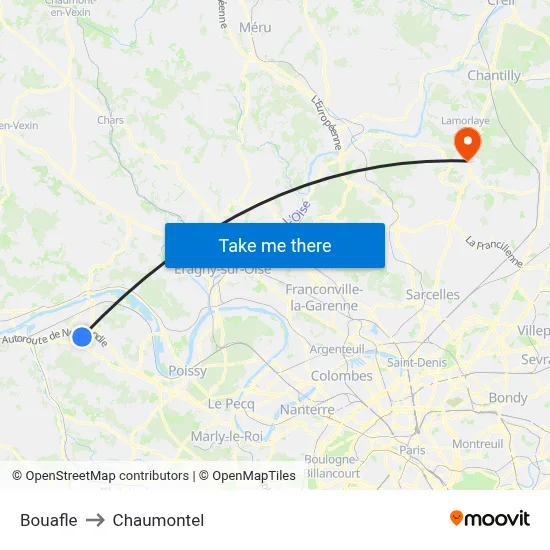 Bouafle to Chaumontel map