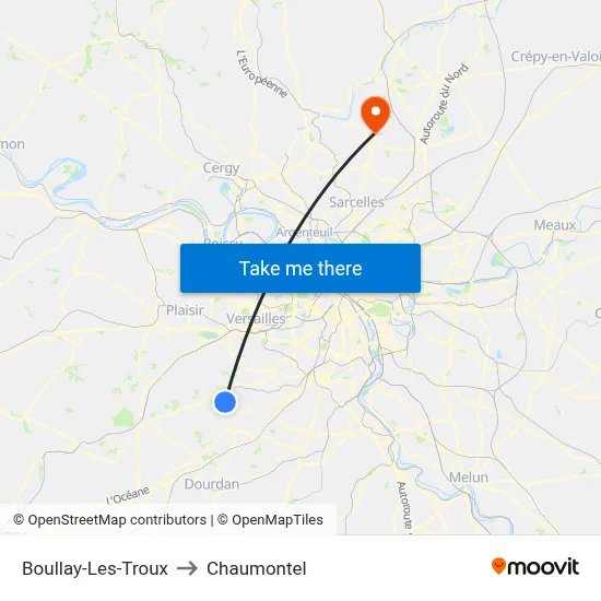 Boullay-Les-Troux to Chaumontel map