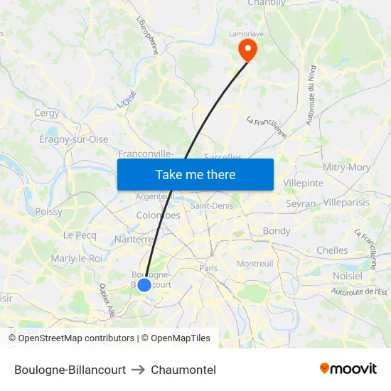 Boulogne-Billancourt to Chaumontel map