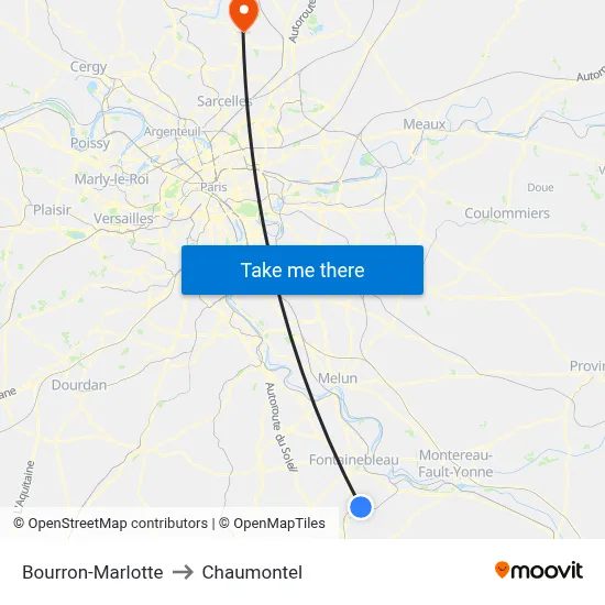 Bourron-Marlotte to Chaumontel map