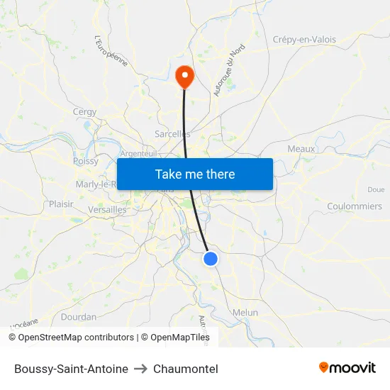 Boussy-Saint-Antoine to Chaumontel map