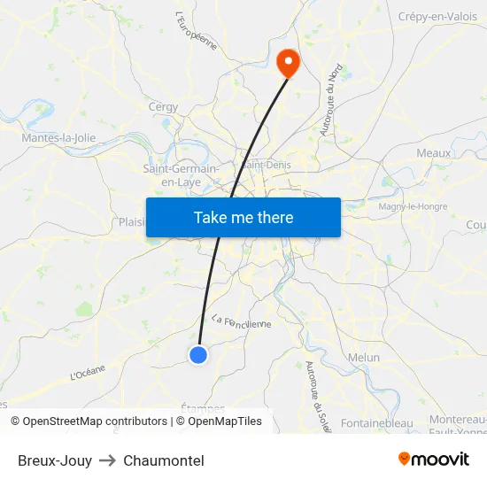 Breux-Jouy to Chaumontel map