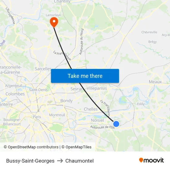 Bussy-Saint-Georges to Chaumontel map