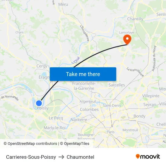 Carrieres-Sous-Poissy to Chaumontel map