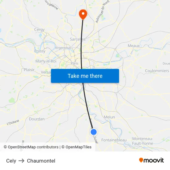 Cely to Chaumontel map