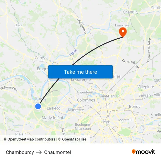 Chambourcy to Chaumontel map