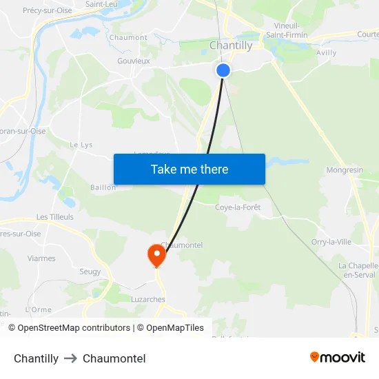Chantilly to Chaumontel map