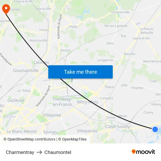 Charmentray to Chaumontel map
