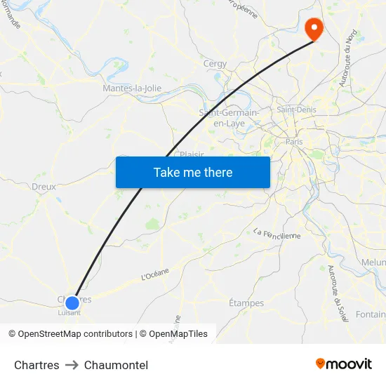 Chartres to Chaumontel map