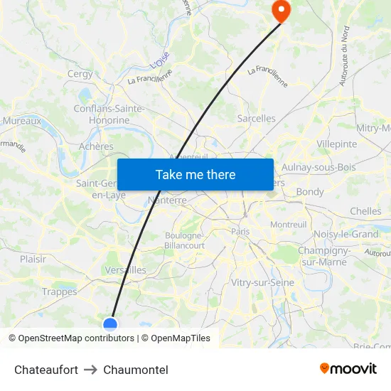 Chateaufort to Chaumontel map
