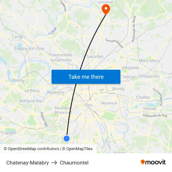 Chatenay-Malabry to Chaumontel map