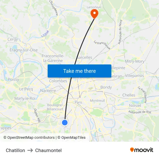 Chatillon to Chaumontel map