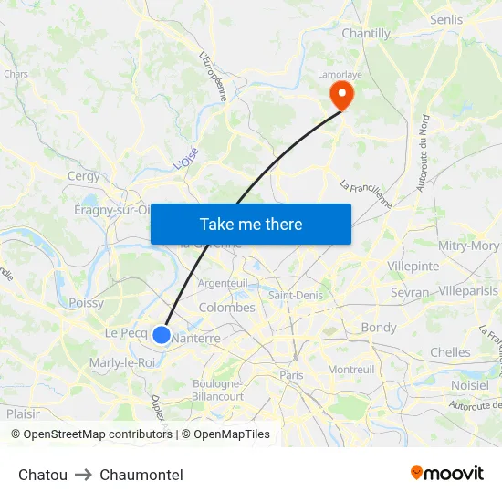 Chatou to Chaumontel map