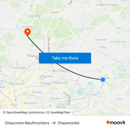 Chauconin-Neufmontiers to Chaumontel map