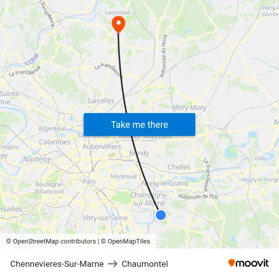 Chennevieres-Sur-Marne to Chaumontel map