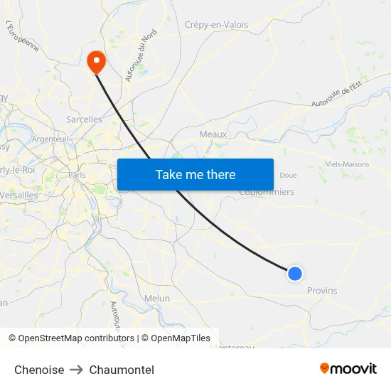 Chenoise to Chaumontel map