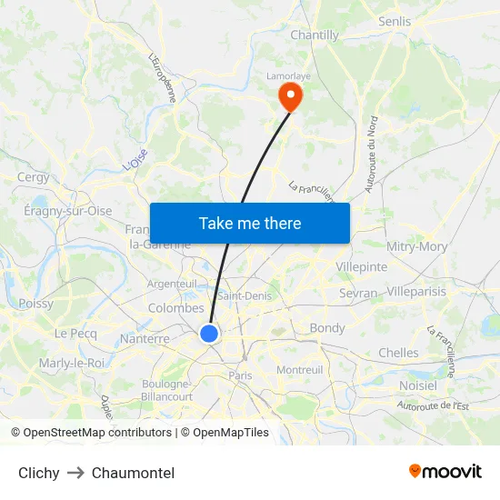Clichy to Chaumontel map