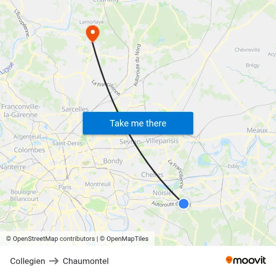 Collegien to Chaumontel map
