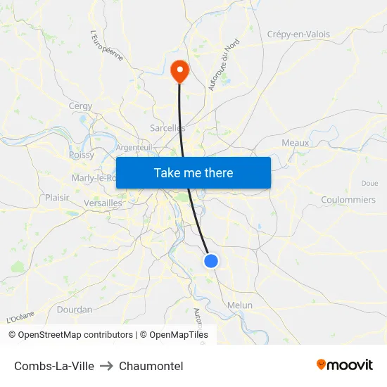 Combs-La-Ville to Chaumontel map