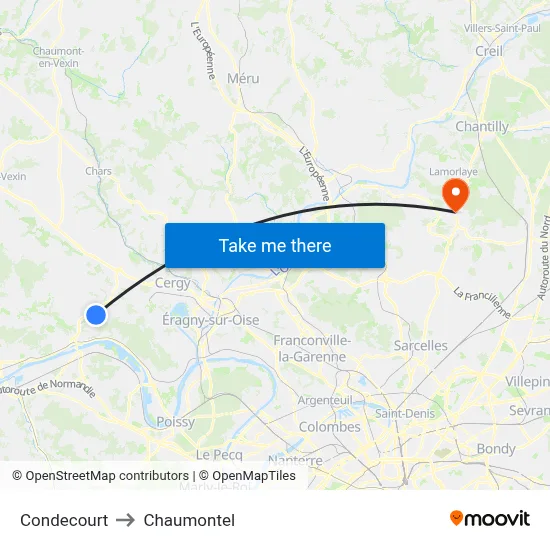 Condecourt to Chaumontel map