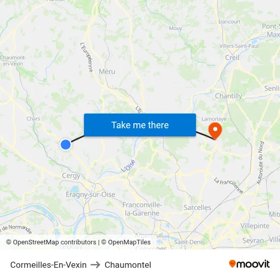 Cormeilles-En-Vexin to Chaumontel map