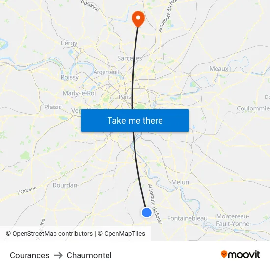 Courances to Chaumontel map