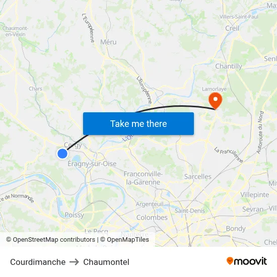 Courdimanche to Chaumontel map