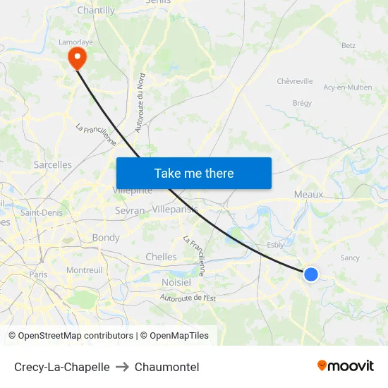 Crecy-La-Chapelle to Chaumontel map