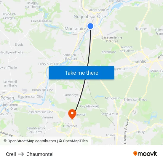 Creil to Chaumontel map