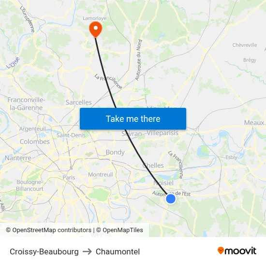Croissy-Beaubourg to Chaumontel map