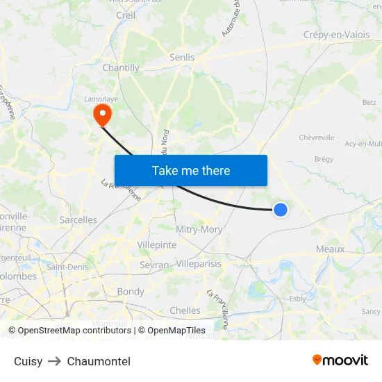 Cuisy to Chaumontel map