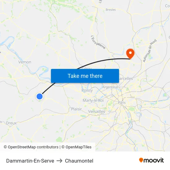 Dammartin-En-Serve to Chaumontel map