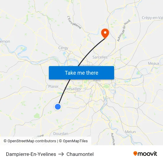 Dampierre-En-Yvelines to Chaumontel map