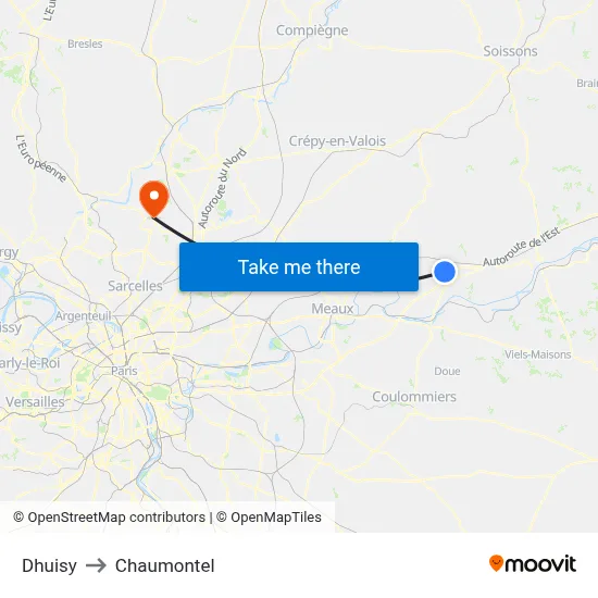 Dhuisy to Chaumontel map