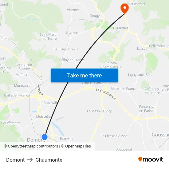 Domont to Chaumontel map