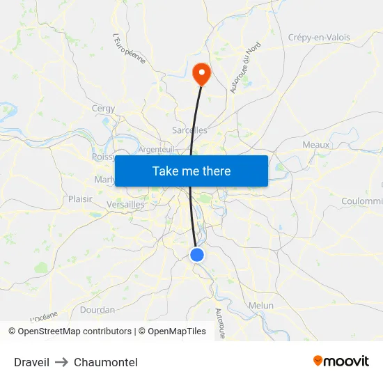 Draveil to Chaumontel map