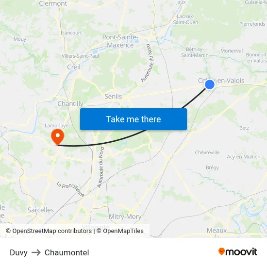 Duvy to Chaumontel map