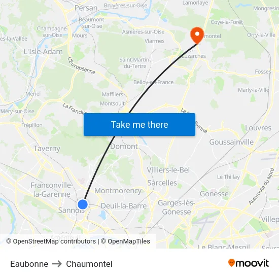 Eaubonne to Chaumontel map