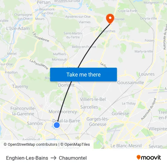 Enghien-Les-Bains to Chaumontel map