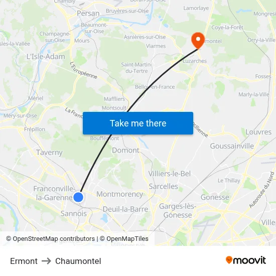 Ermont to Chaumontel map