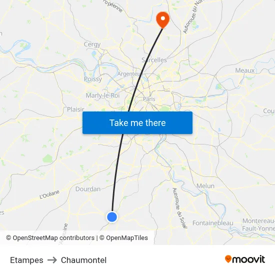 Etampes to Chaumontel map