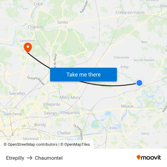 Etrepilly to Chaumontel map