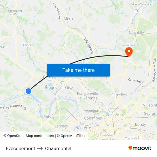 Evecquemont to Chaumontel map